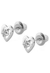 terrific teeny white gold heart clear birthstone baby earrings